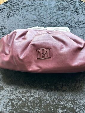 Badgley Mischka Plum Gathered Vegan Leather Clutch with Logo